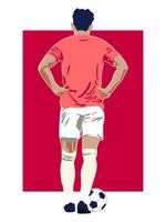 Flat illustration of faceless soccer player standing by the ball ready for penalty kick vector