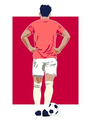 Flat illustration of faceless soccer player standing by the ball ready for penalty kick