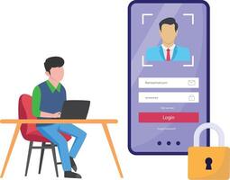 Male Working on Account Security Illustration vector