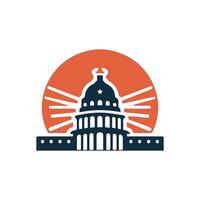 the us capitol building is shown in an orange and white design vector