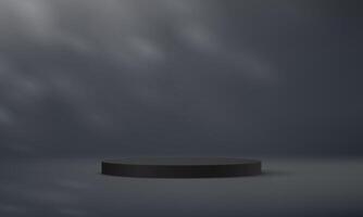 Empty black studio room background. Black background 3d with podium. Empty room with shadow leaves. Space for selling products on the website. illustration. vector