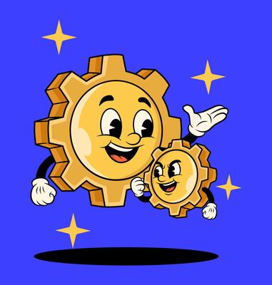Golden gears, large and small, symbolize teamwork, leadership,mentorship. vital role of senior members guiding junior colleagues toward common goals,fostering harmonious work and social environment.