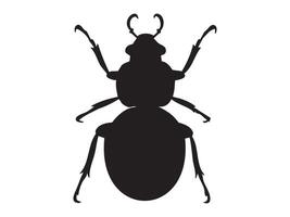 Black silhouette of bug in crawling pose isolated on white background, graphic illustration. concept of insect, beetle, wildlife, entomology, icon, logo, design element vector