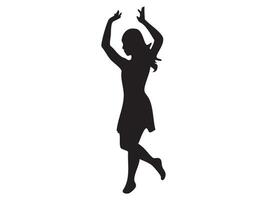 Silhouette of woman dancing gracefully with arms raised, isolated on white background, graphic illustration. concept of dance, motion, art, ballet, design element vector