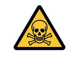 Warning sign with skull and crossbones in yellow triangle and POISON text, isolated on white background, graphic illustration. Concept of toxic substance, danger label, hazardous chemical symbol vector