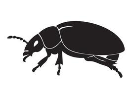 Black silhouette of beetle isolated on white background, graphic illustration. concept of insect, bug, wildlife, nature, icon, logo, design element, pest control vector