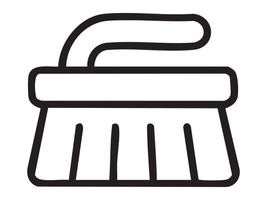 Black outline of cleaning brush icon isolated on white background, graphic illustration. concept of cleaning, hygiene, home chores, housekeeping, design element