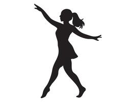 Silhouette of dancing woman in elegant pose isolated on white background, graphic illustration. concept of dance, female grace, movement, art, design element vector