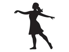 Black silhouette of a dancing woman in motion, isolated on white background, graphic illustration. concept of dance, performer, art, movement, design element vector