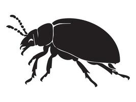 Black silhouette of beetle in side view isolated on white background, graphic illustration. concept of insect, bug icon, wildlife, entomology, nature study, design element vector