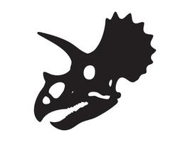 Black silhouette of Triceratops skull with large horns and frill, isolated on white background, illustration. prehistoric dinosaur skeleton, ceratopsian fossil, ancient herbivore design element vector