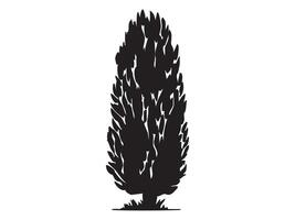 Black silhouette of a tree with detailed foliage isolated on white background, graphic illustration. concept of nature, forest, botanical, icon, logo, design element. vector