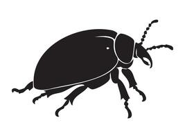 Black silhouette of beetle isolated on white background, graphic illustration. concept of insect, bug icon, nature design element, entomology, wildlife, detailed illustration. vector