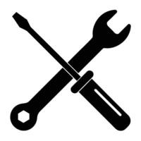 Minimalist Black and White Illustration of Crossed Wrench and Screwdriver Tools vector