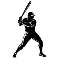 Black Silhouette Baseball Player Batting Dynamic Pose Strong Athletic Action Sports Graphic vector