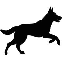 Black Silhouette of a German Shepherd Dog Running Side Profile View Canine Animal Graphic vector