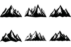 Six black and white graphic mountain ranges with sharp peaks mountains vector