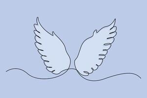 Hand-drawn angel wings one-line art drawing. Wings continuous outline vector