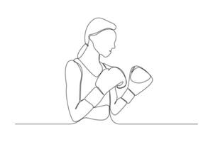 Professional female boxing continuous line drawing. Girl with boxing gloves outline isolated on white background. vector