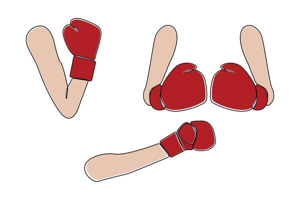 Hand with boxing gloves concept line art drawing. Boxing gloves line art icon.