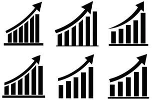 Six Black Bar Graph Icons Showing Upward Trend Growth Success Data Chart Increase vector