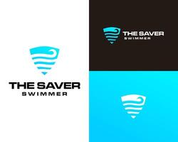 Logo design about security shield and beach waves icon. vector