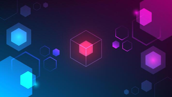 Abstract Geometric Hexagon Background with Glowing Cube Design Modern Technology Concept