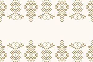 Ethnic pattern of pixel with brown cream color background cross stitch fabric. vector