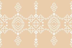 Motif cross stitch ethnic pattern brown cream color background pixel art. vector