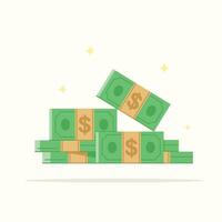 illustration of wealth in stacks of banknotes, economic symbol and means of exchange in flat style vector
