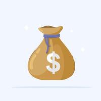 illustration of money bag with dollar symbol and rope, traditional symbol of wealth and storage in flat style vector