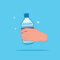 Handheld plastic water bottle with a lid, healthy blue drinking water packed in a standard 380ml capacity vector