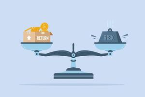 The balance of risk and return investment. The concept of economic health in scales. Illustration of a coin box and an iron weight vector