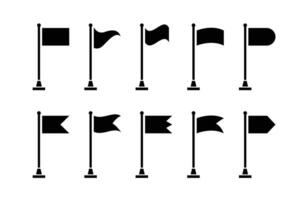 Collection of flag and pennant icons with poles for start, end, banner, location, pin destination map pictograms. part 2 vector