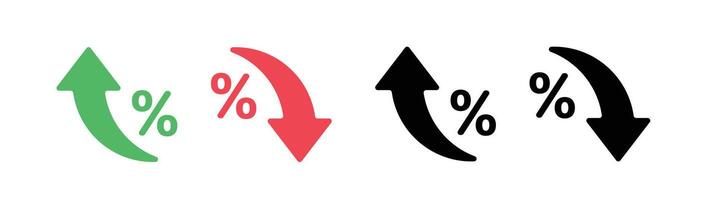 curved arrow icon with percent symbol, economic growth, increase, decrease arrow, up and down arrow icon vector