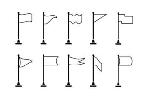 set 10 Collection of flag and pennant icons with poles for start, end, banner, location, pin destination map pictograms in monoline style . part 2 vector