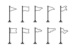 set 10 Collection of flag and pennant icons with poles for start, end, banner, location, pin destination map pictograms in monoline style . part 4 vector