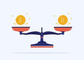 Bitcoin and usd asset balance. The concept of economic scales in coins vector