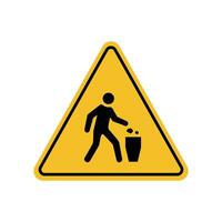 Garbage disposal warning sign on yellow triangle board. Emergency sign Suitable for posters and web icons vector