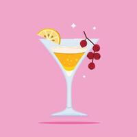 alcoholic beverage in white Wine Glass. Summer appetizer decorated with berries and citrus. Illustration of soft and alcoholic beverages. vector