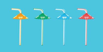 straw with umbrella, summer plastic utensils, destroyed disposable drinking utensils, drink accessories, flat illustration of discarded and destroyed filter vector