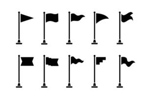 Collection of flag and pennant icons with poles for start, end, banner, location, pin destination map pictograms. part 3 vector