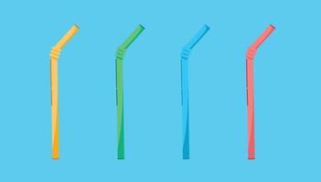 bent straw, single-use plastic utensils, waste. crushed disposable drinkware, beverage accessories, flat illustration of discarded and crushed filters vector