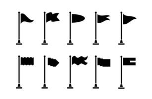 Collection of flag and pennant icons with poles for start, end, banner, location, pin destination map pictograms. part 1 vector