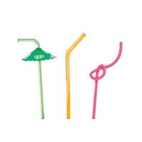 cute straw set of various shapes and sizes, summer plastic utensils, drink accessories, flat illustration of discarded and destroyed filters vector