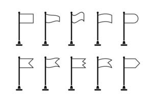 set 10 Collection of flag and pennant icons with poles for start, end, banner, location, pin destination map pictograms in monoline style . part 1 vector