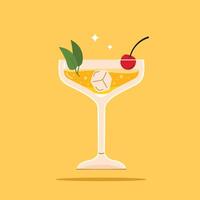 alcoholic beverage in Margarita Glass. Summer appetizer decorated with berries and citrus. Illustration of soft and alcoholic beverages. vector