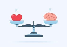 Heart and Brain Balance. The concept of Mental and Physical Health in the scales. Control feelings and emotions vector