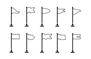 set 10 Collection of flag and pennant icons with poles for start, end, banner, location, pin destination map pictograms in monoline style . part 3 vector