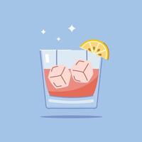 alcoholic beverage in Shot Glass. Summer appetizer garnished with lemon. Illustration of soft and alcoholic beverages. vector